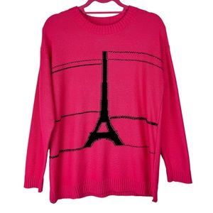 Karl Lagerfeld Bright Pink Paris Eiffel Tower Graphic Sweater Sz Small